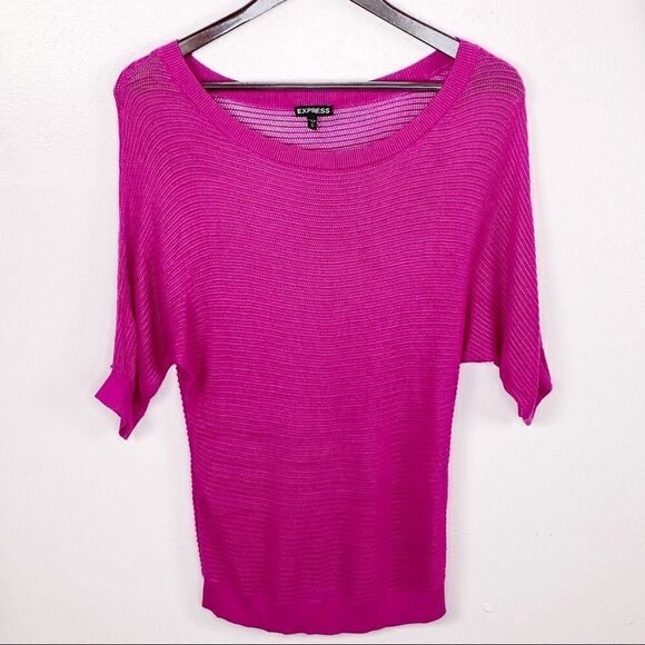 Express Y2K Sheer Mesh Dolman Sweater Top Raspberry Pink XS Fitted - Picture 7 of 10